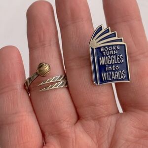 Harry Potter bundle including Alex and Ani snitch ring and enamel pin